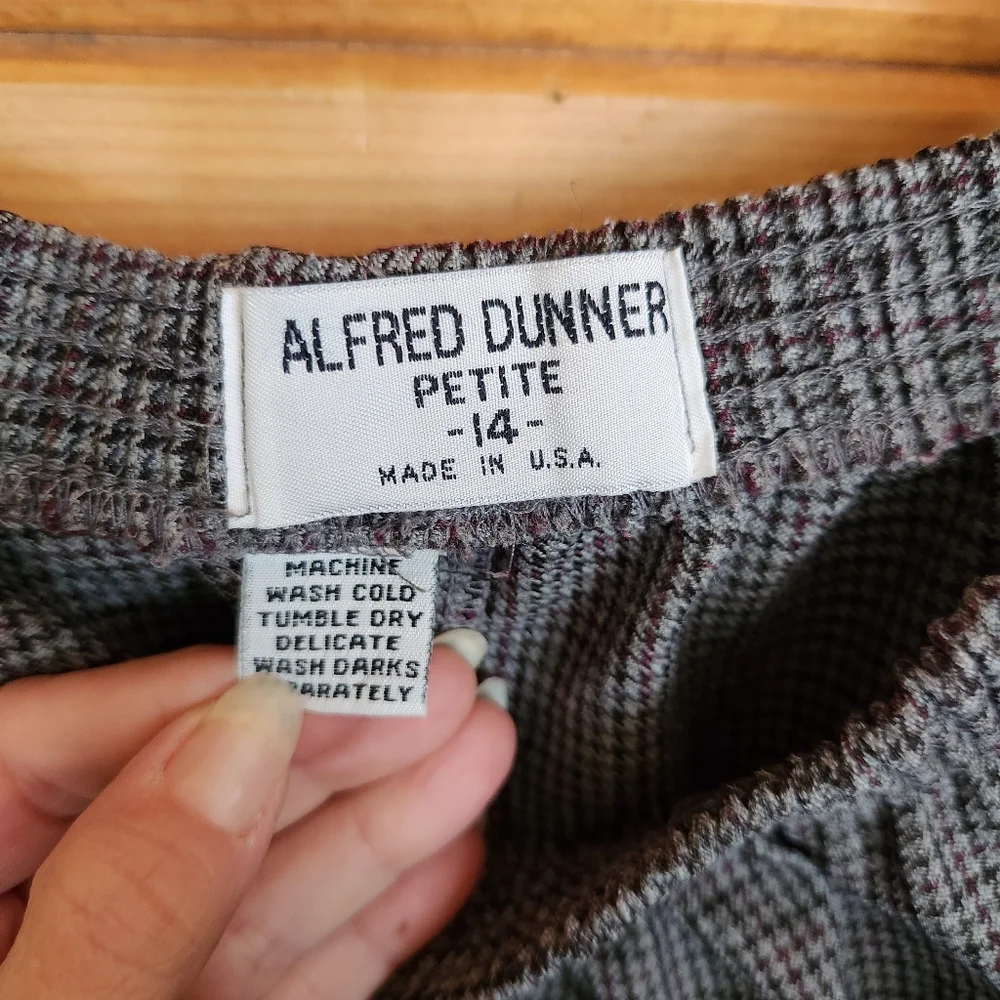 Alfred Dunner 💜 Gray Houndstooth Trouser Stretch Crop Dress Pant Petite 14 X24